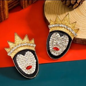 Disney Snow White Queen Crown Stud Earrings, Rhinestones - Stainless Steel NEW